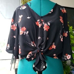 Breezy front tie blouse in floral crepe
